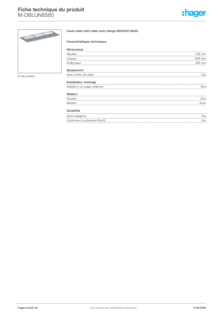 Image Hager Fiche technique du produit M-DBLUN8580 | Hager Suisse