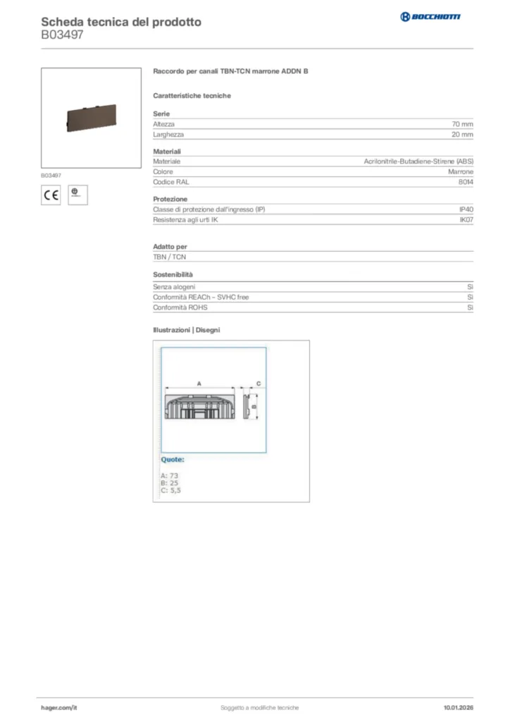 Immagine Bocchiotti Scheda tecnica del prodotto B03497 | Hager Italia