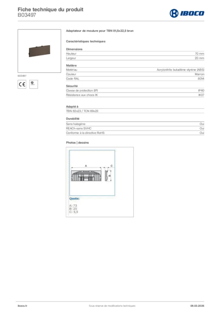 Image Iboco Fiche technique du produit B03497 | Hager France