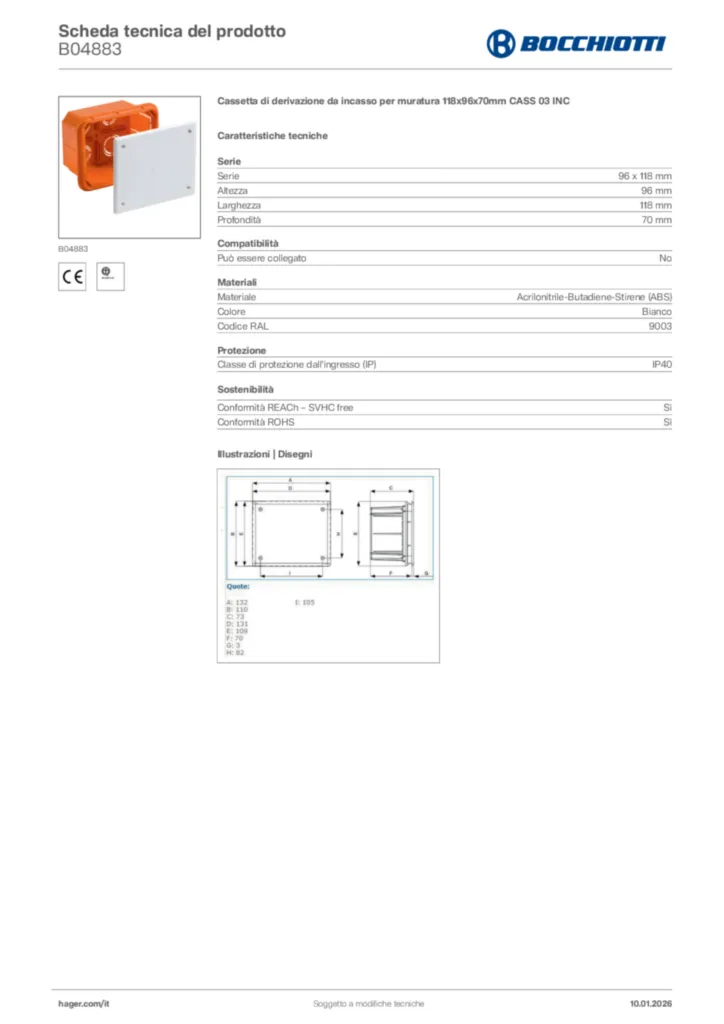 Immagine Bocchiotti Scheda tecnica del prodotto B04883 | Hager Italia