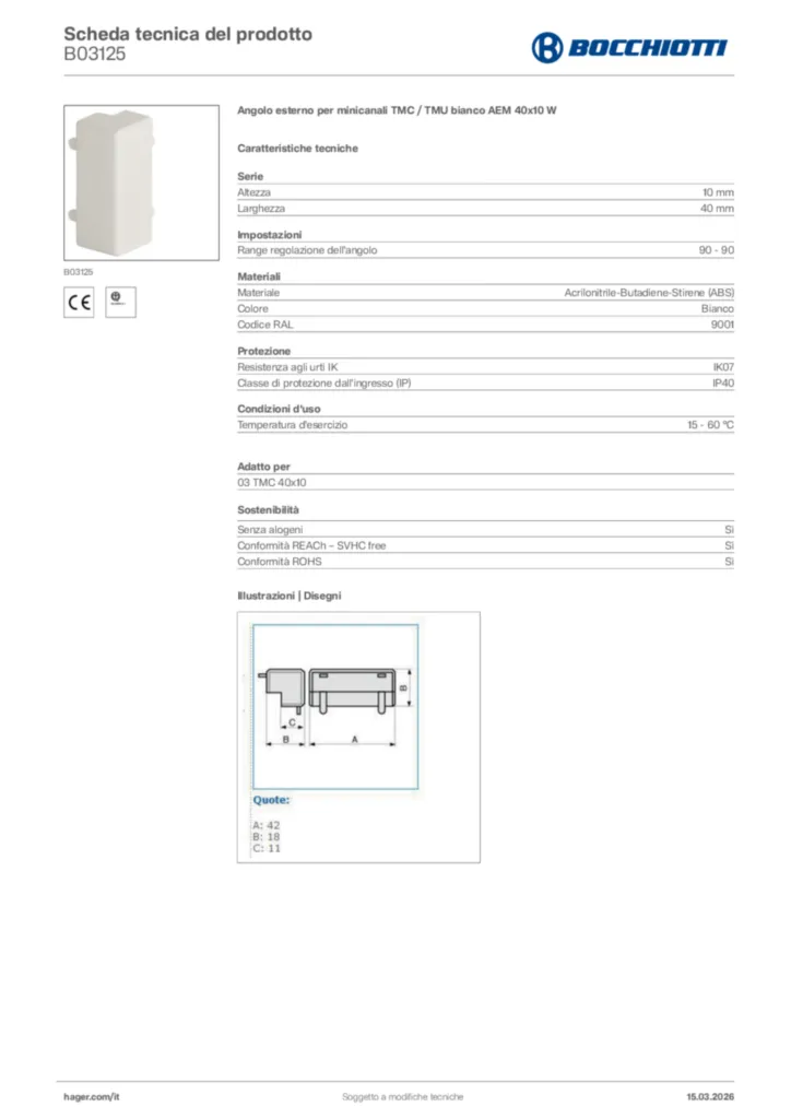 Immagine Bocchiotti Scheda tecnica del prodotto B03125 | Hager Italia
