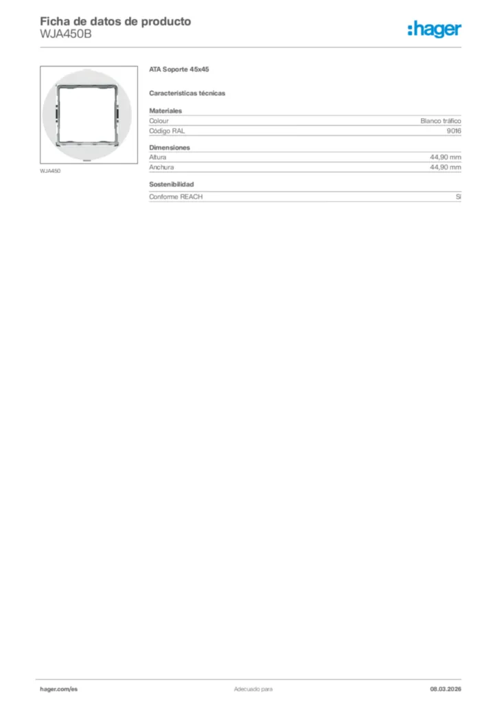 Imagen Hager Ficha de datos de producto WJA450B | Hager España