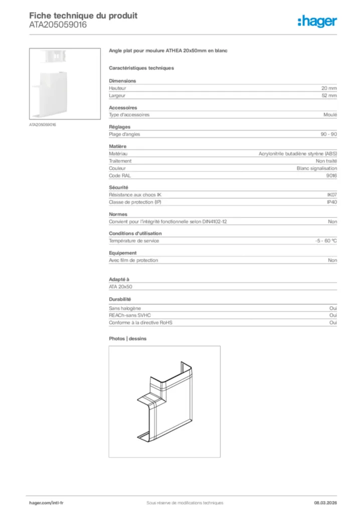 Image Hager Fiche technique du produit ATA205059016 | Hager Afrique