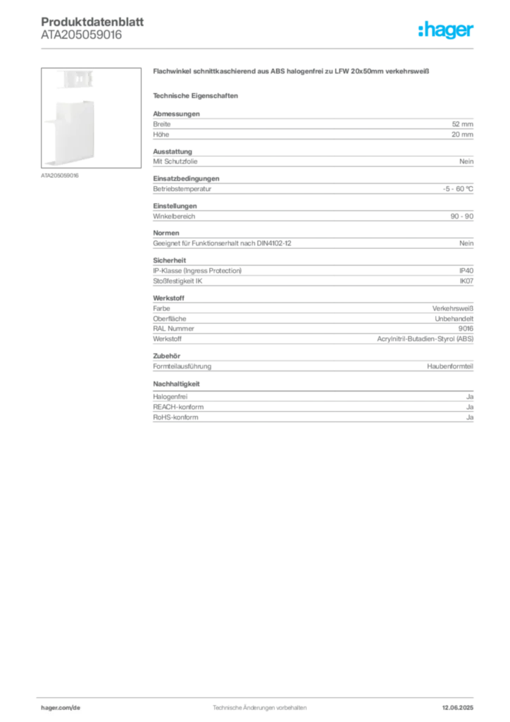 Bild Hager Produktdatenblatt ATA205059016 | Hager Deutschland