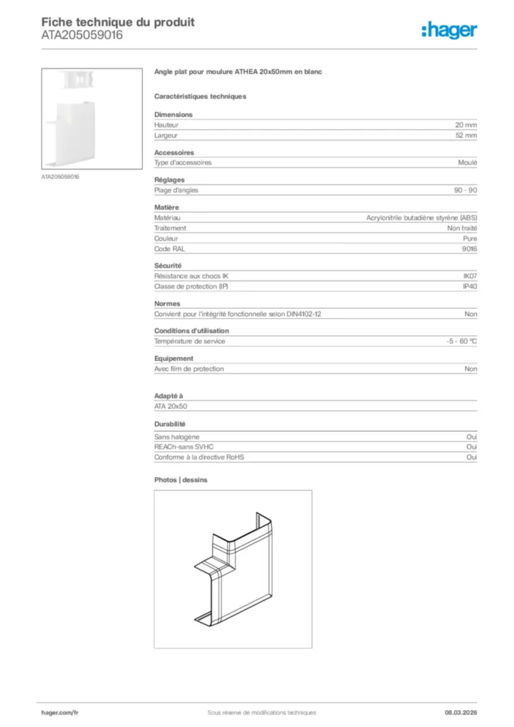 Image Hager Fiche technique du produit ATA205059016 | Hager France
