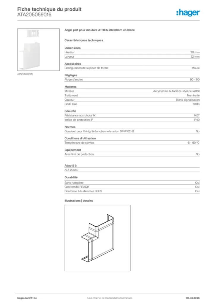 Image Hager Fiche technique du produit ATA205059016 | Hager Belgique