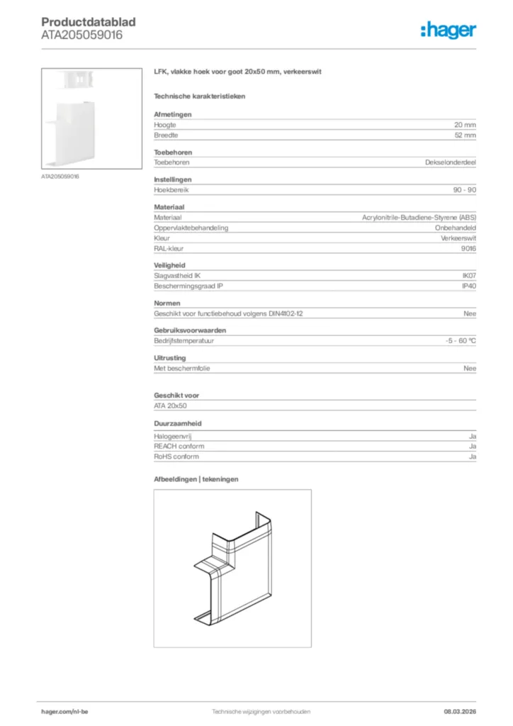 Afbeelding Hager Productdatablad ATA205059016 | Hager Belgium