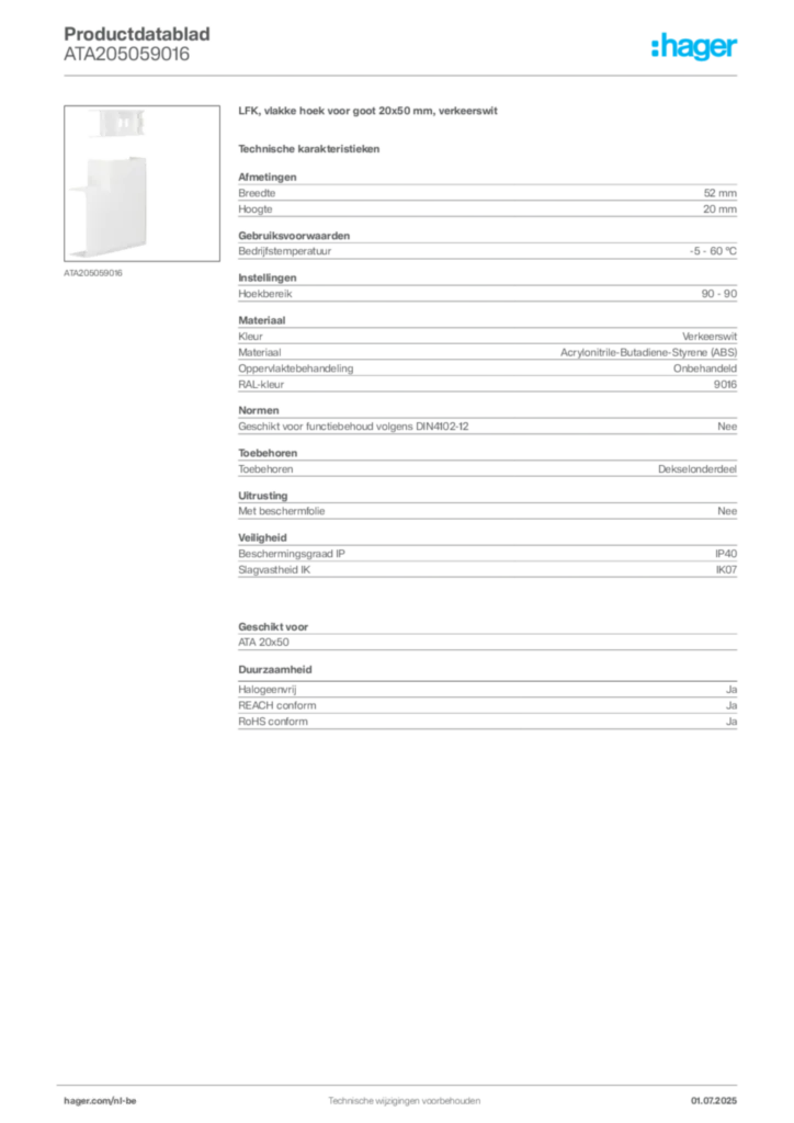 Afbeelding Hager Productdatablad ATA205059016 | Hager Belgium