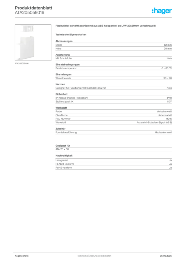 Bild Hager Produktdatenblatt ATA205059016 | Hager Deutschland