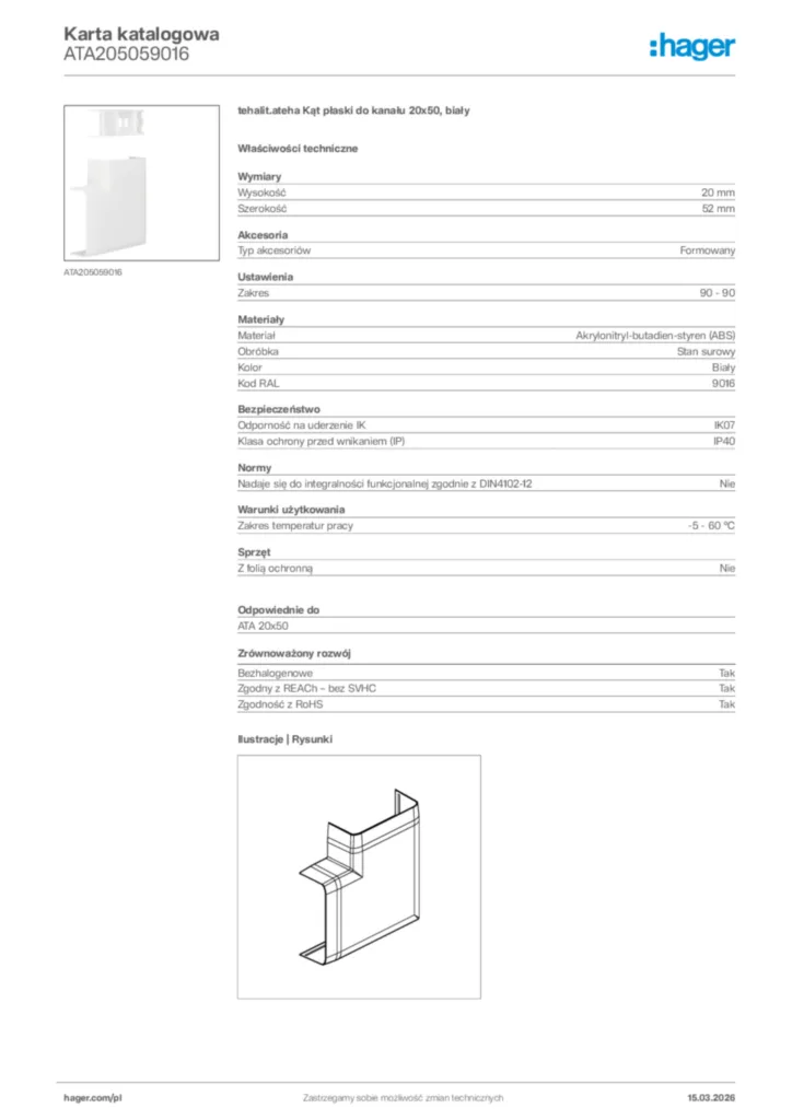 Zdjęcie Hager Karta katalogowa ATA205059016 | Hager Polska