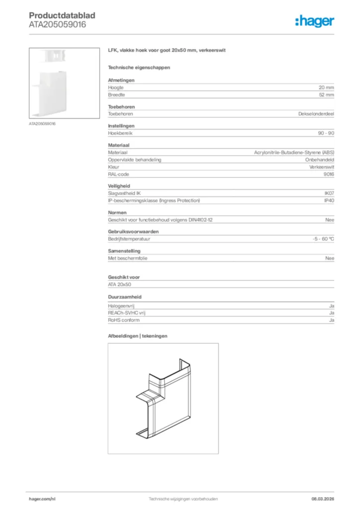 Afbeelding Hager Productdatablad ATA205059016 | Hager Nederland