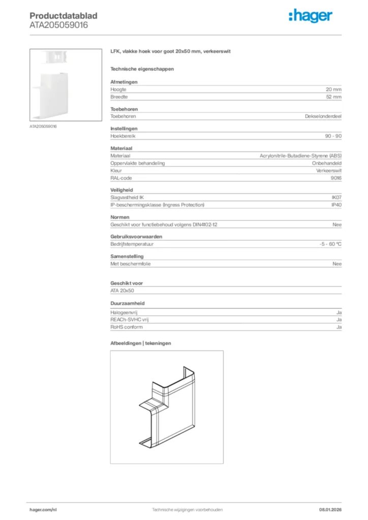 Afbeelding Hager Productdatablad ATA205059016 | Hager Nederland