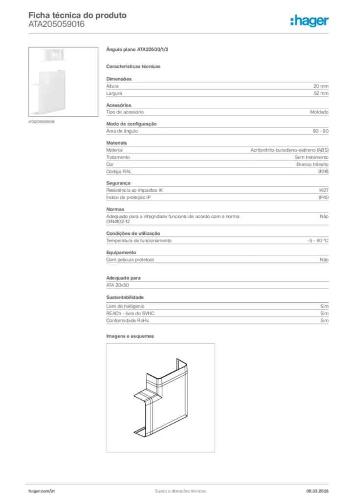 Imagem Hager Ficha técnica do produto ATA205059016 | Hager Portugal