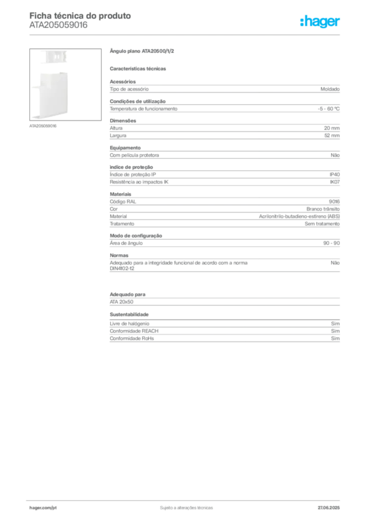 Imagem Hager Ficha técnica do produto ATA205059016 | Hager Portugal
