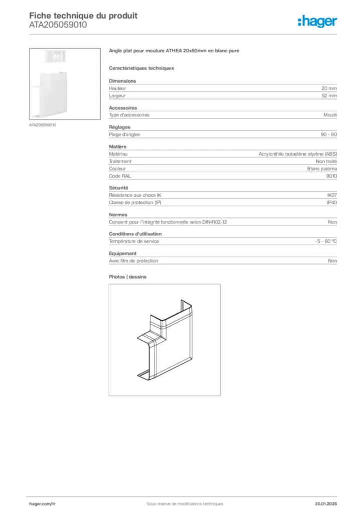 Image Hager Fiche technique du produit ATA205059010 | Hager France