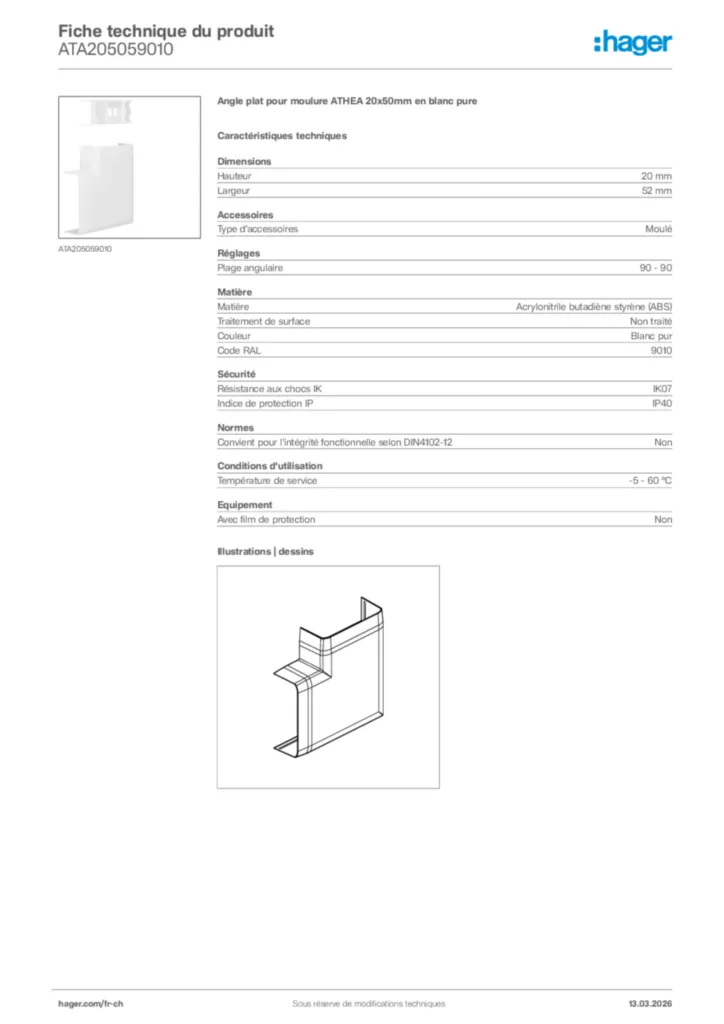Image Hager Fiche technique du produit ATA205059010 | Hager Suisse