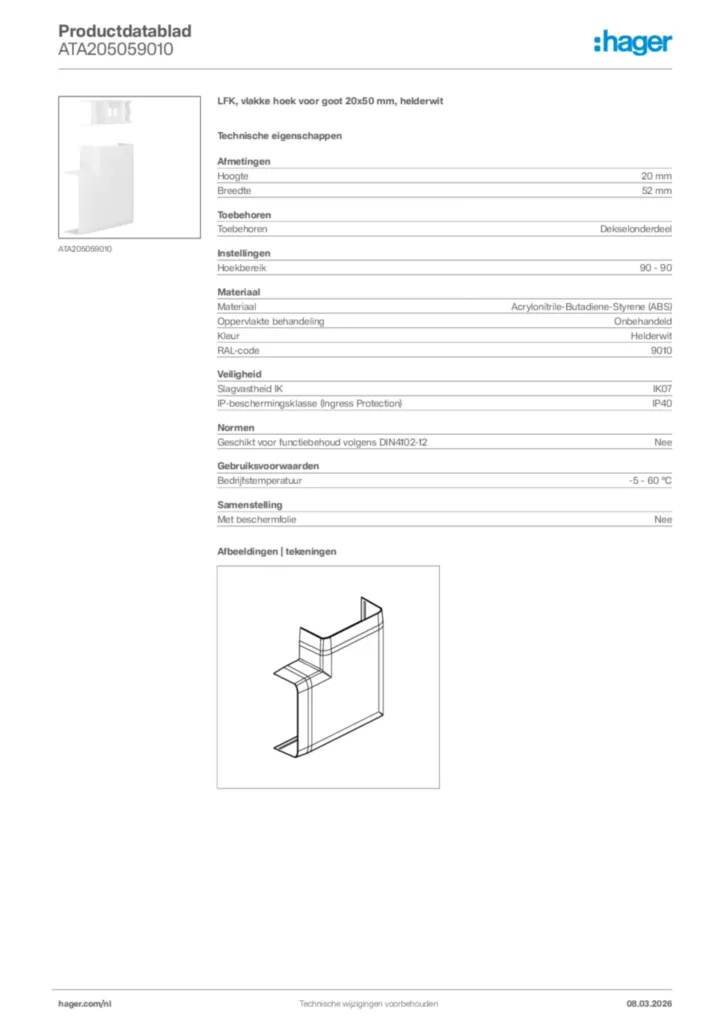 Afbeelding Hager Productdatablad ATA205059010 | Hager Nederland