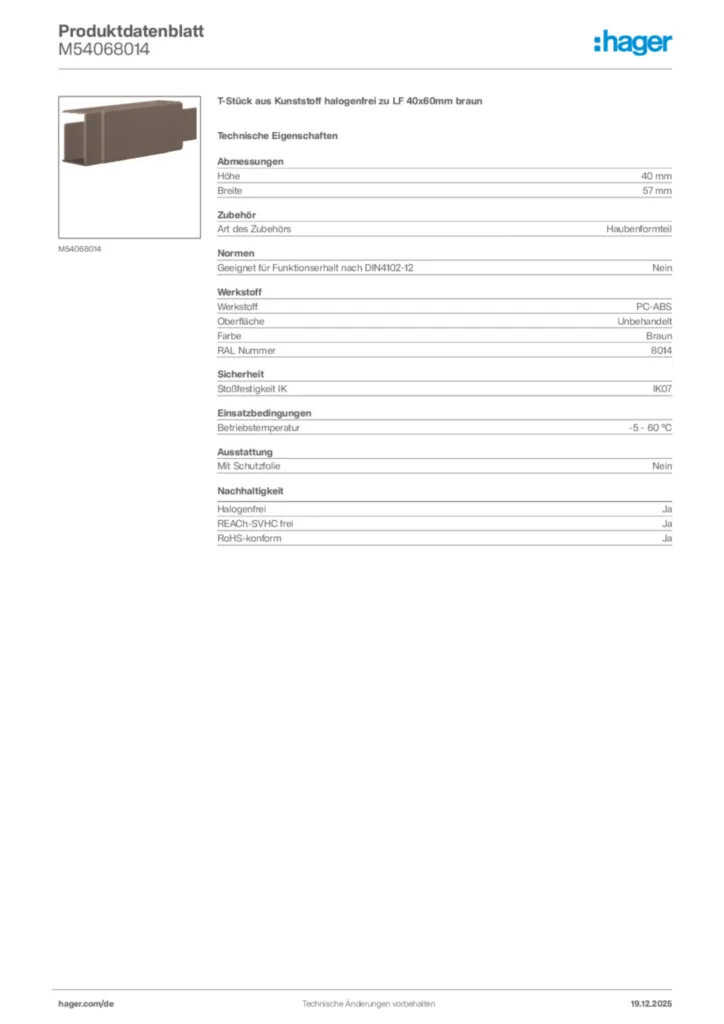 Bild Hager Produktdatenblatt M54068014 | Hager Deutschland