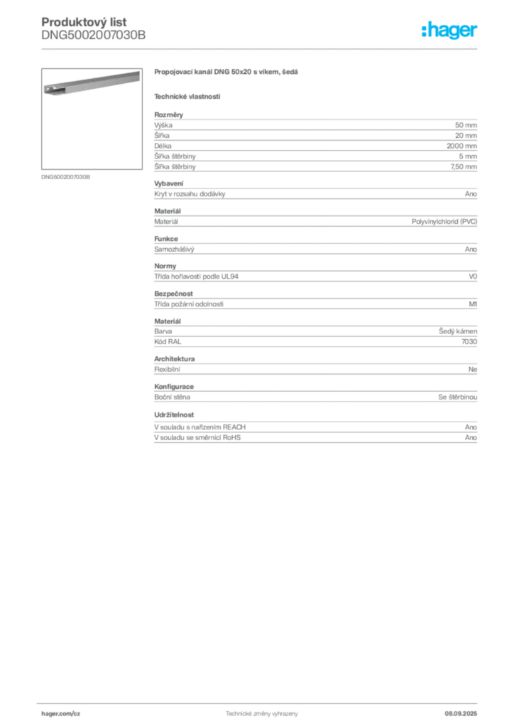 Obrázek Hager Produktový list DNG5002007030B | Hager