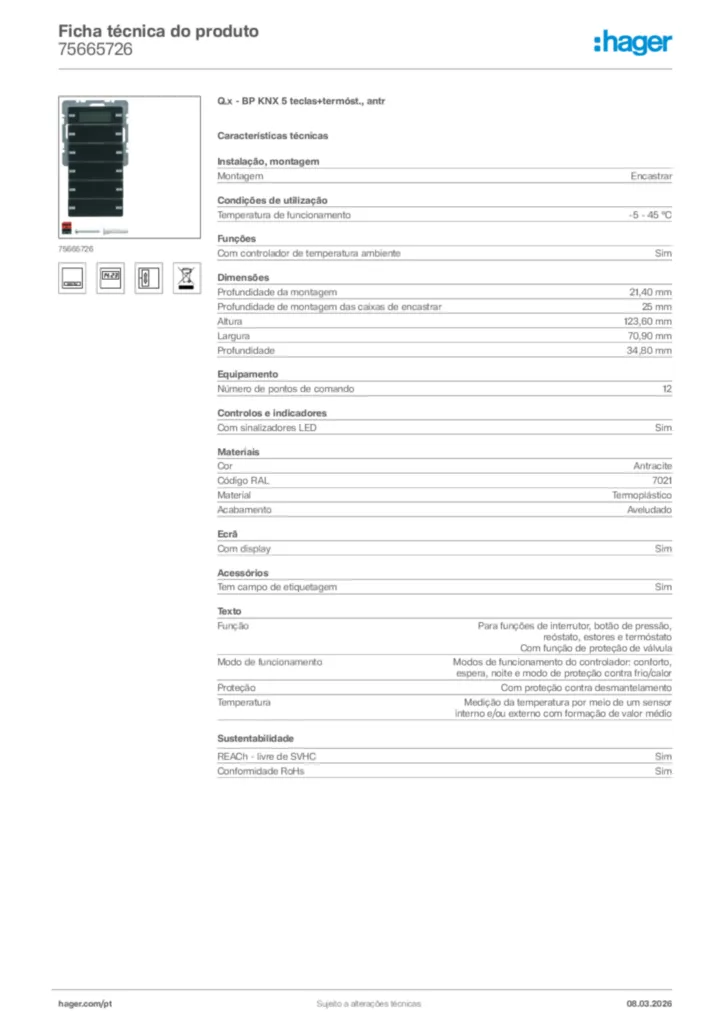 Imagem Hager Ficha técnica do produto 75665726 | Hager Portugal