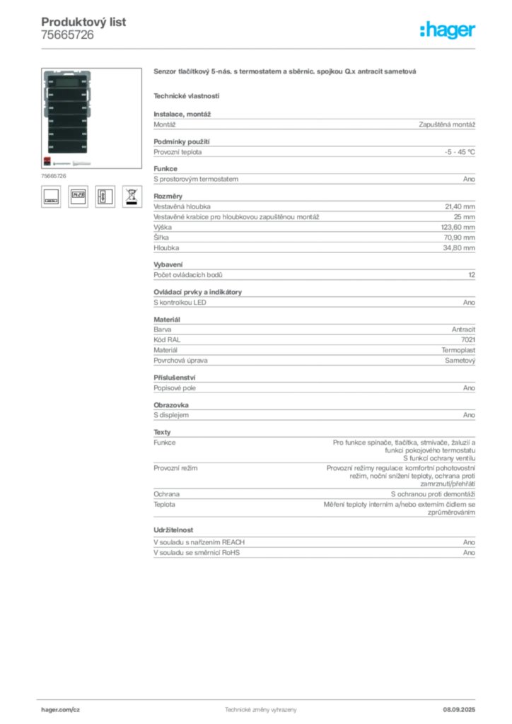 Obrázek Hager Produktový list 75665726 | Hager