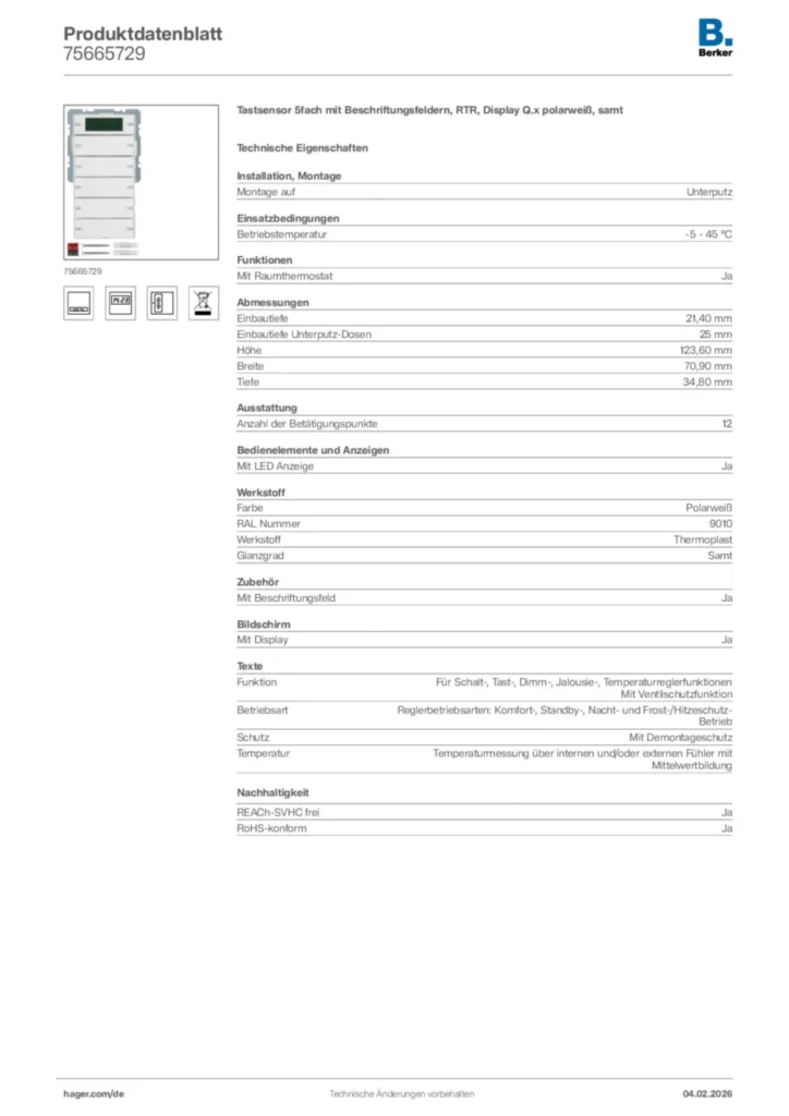 Berker Produktdatenblatt 75665729