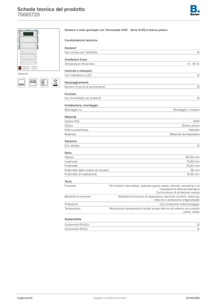 Immagine Berker Scheda tecnica del prodotto 75665729 | Hager Italia