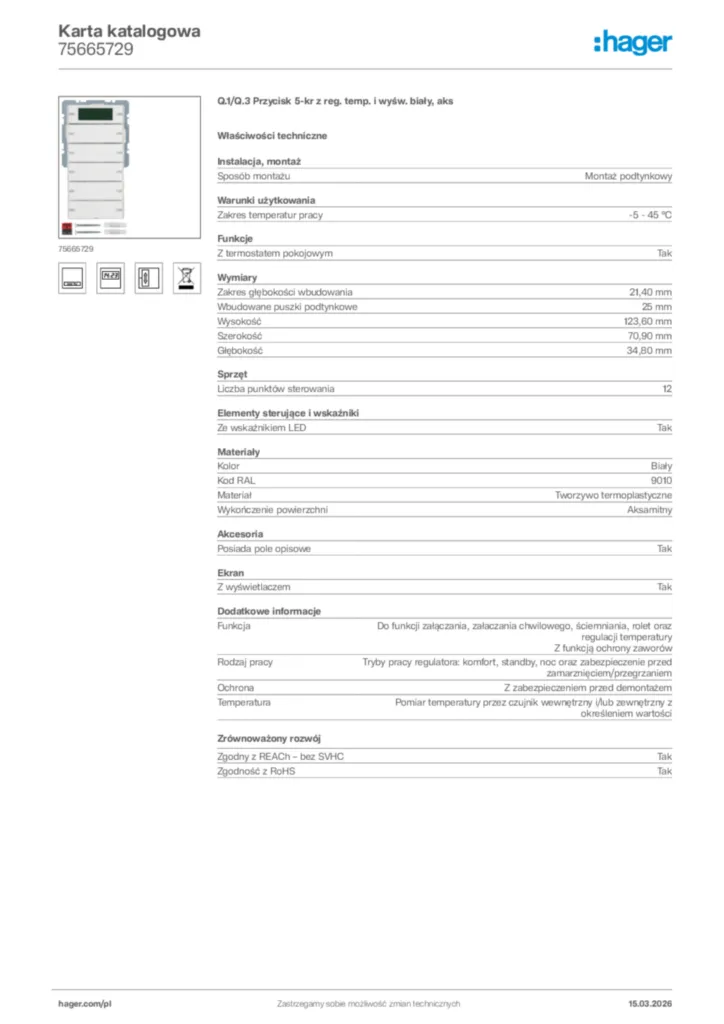 Zdjęcie Hager Karta katalogowa 75665729 | Hager Polska