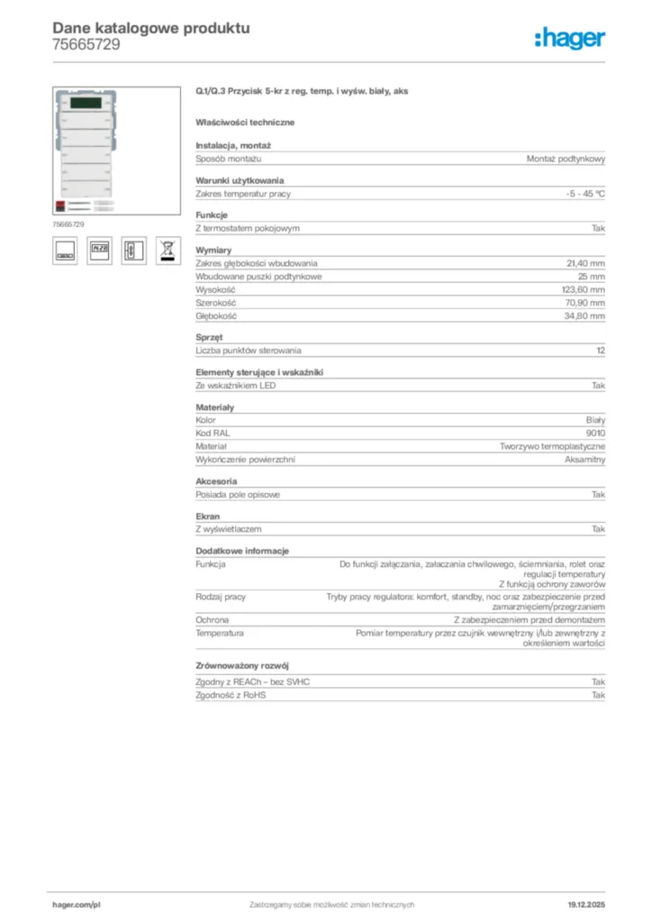 Zdjęcie Hager Karta katalogowa 75665729 | Hager Polska