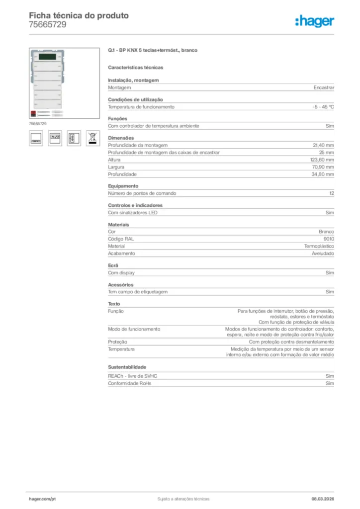 Imagem Hager Ficha técnica do produto 75665729 | Hager Portugal