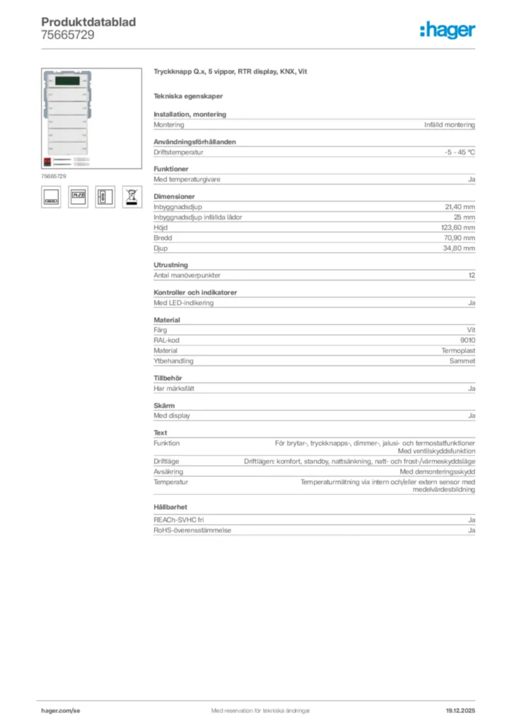 Bild Hager Produktdatablad 75665729 | Hager Sverige