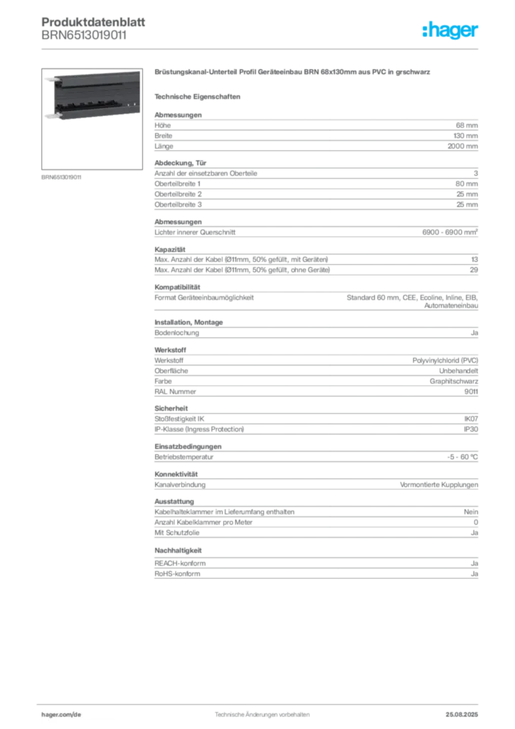 Hager Produktdatenblatt BRN6513019011