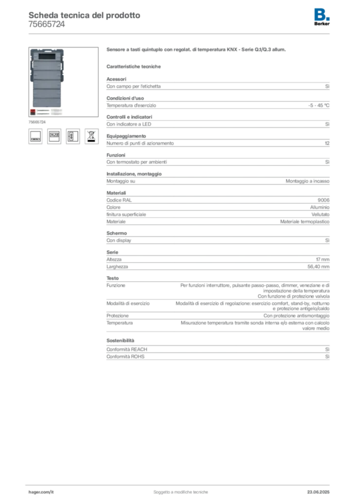 Immagine Berker Scheda tecnica del prodotto 75665724 | Hager Italia