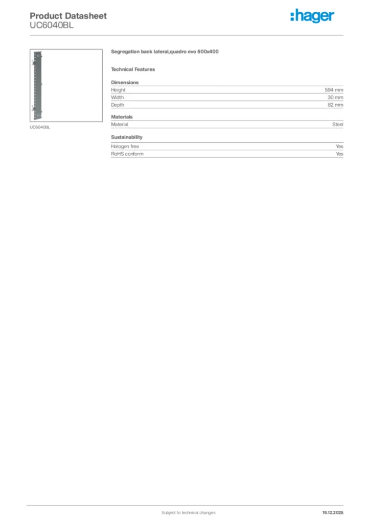 Image Hager Product data sheet UC6040BL  | Hager Africa