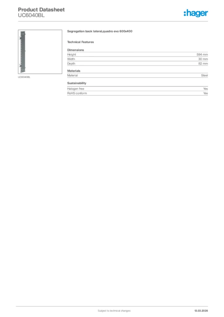 Image Hager Product data sheet UC6040BL  | Hager Africa