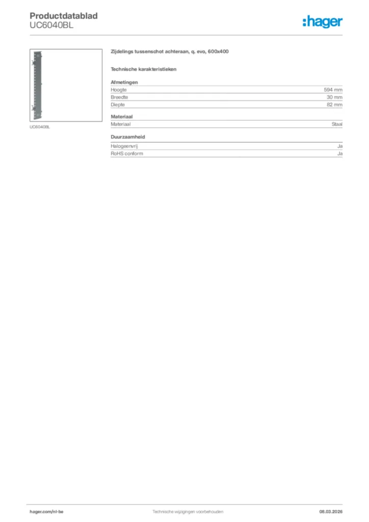 Afbeelding Hager Productdatablad UC6040BL | Hager Belgium