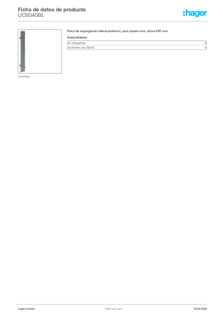 Imagen Hager Ficha de datos de producto UC6040BL | Hager España