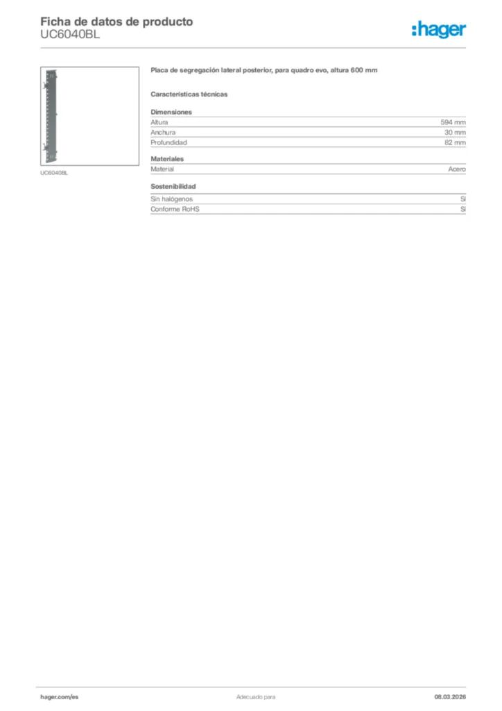Imagen Hager Ficha de datos de producto UC6040BL | Hager España