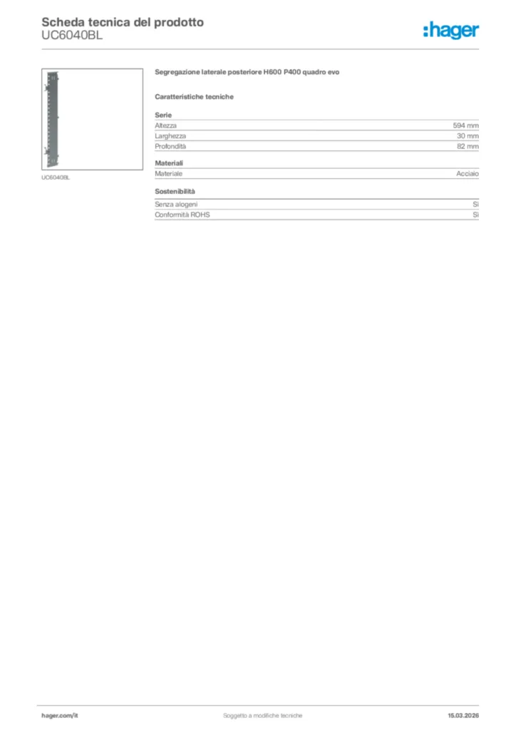 Immagine Hager Scheda tecnica del prodotto UC6040BL | Hager Italia