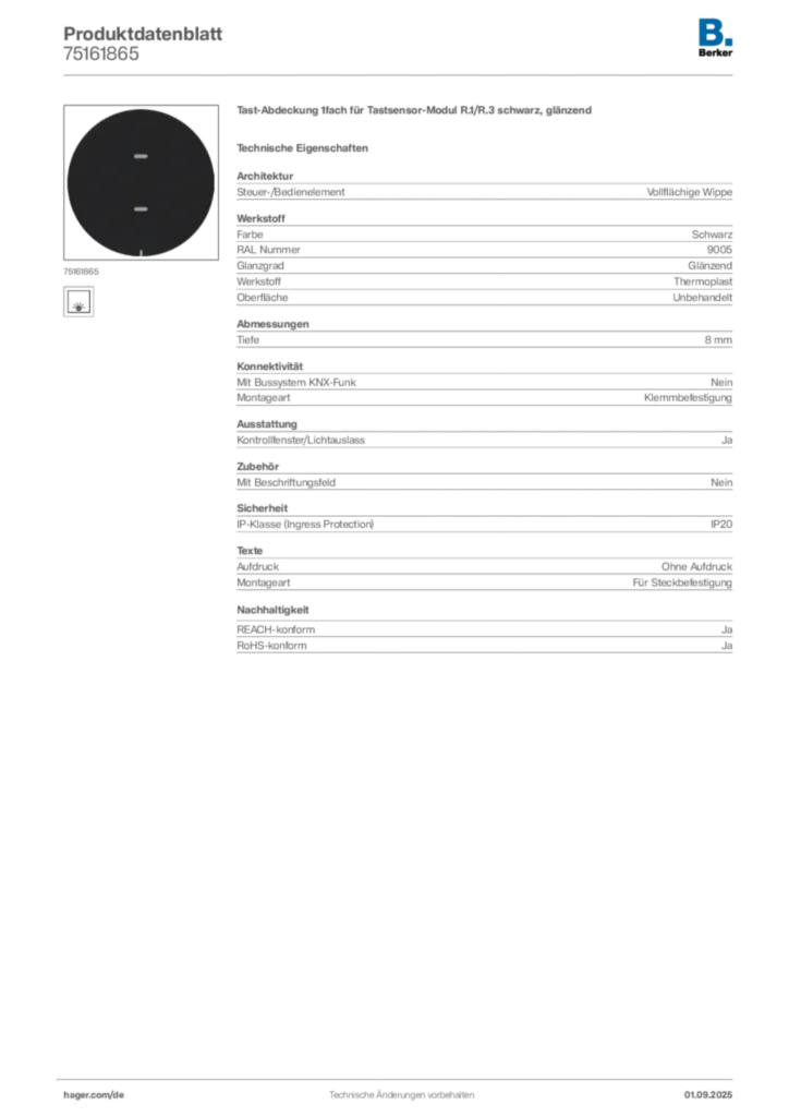 Bild Berker Produktdatenblatt 75161865 | Hager Deutschland