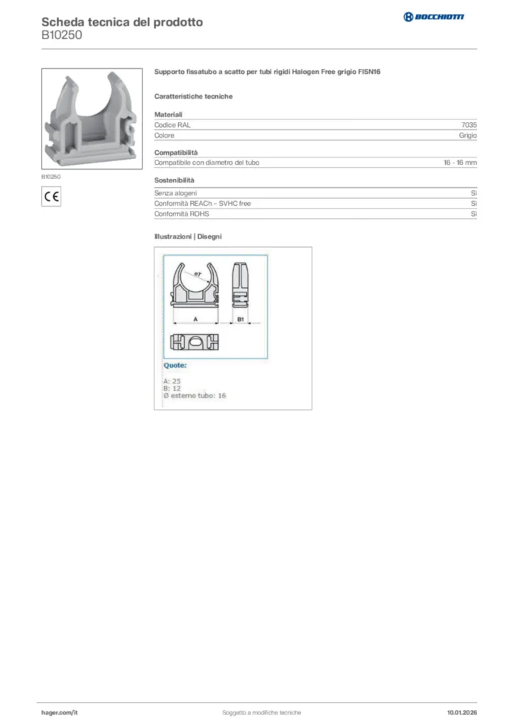 Immagine Bocchiotti Scheda tecnica del prodotto B10250 | Hager Italia