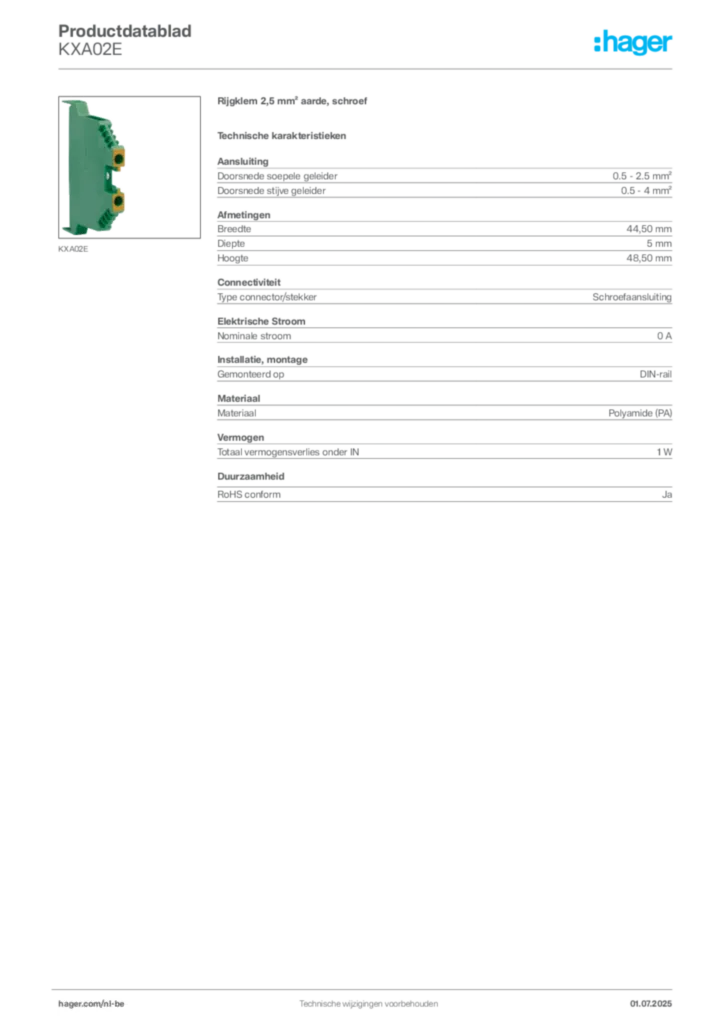 Afbeelding Hager Productdatablad KXA02E | Hager Belgium