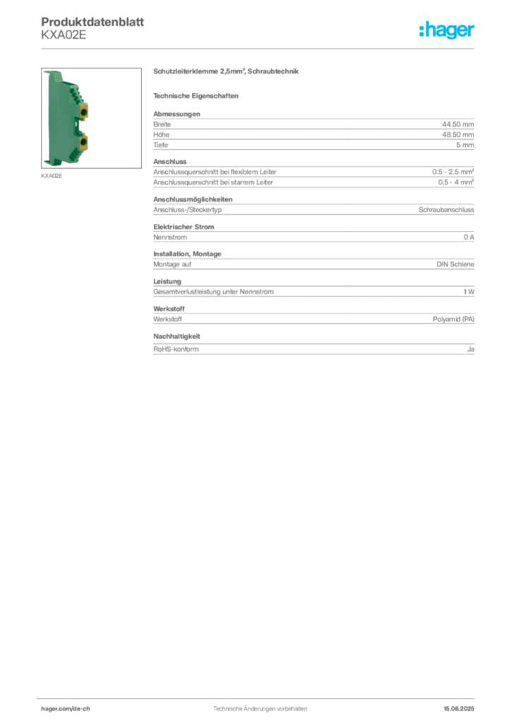 Bild Hager Produktdatenblatt KXA02E | Hager Schweiz