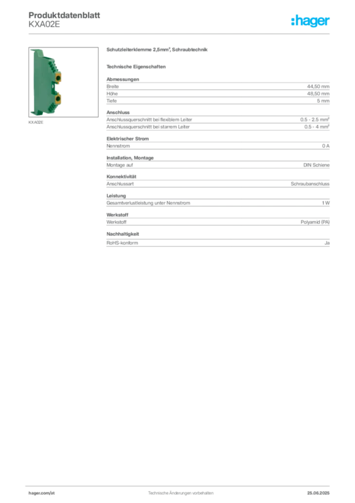 Bild Hager Produktdatenblatt KXA02E | Hager Deutschland