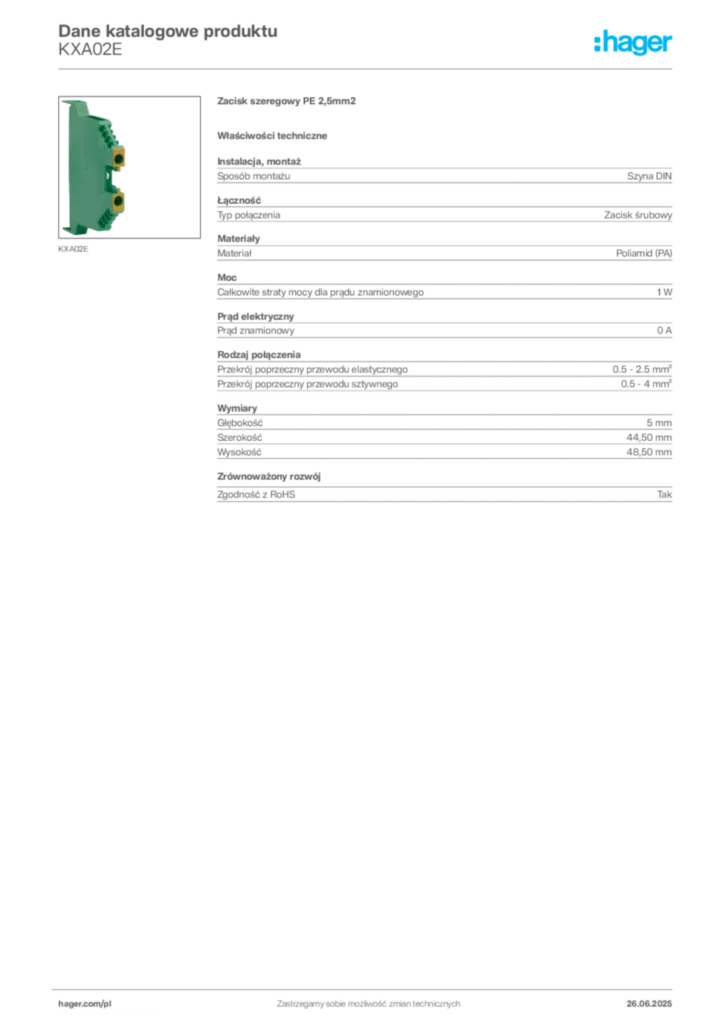 Zdjęcie Hager Karta katalogowa KXA02E | Hager Polska