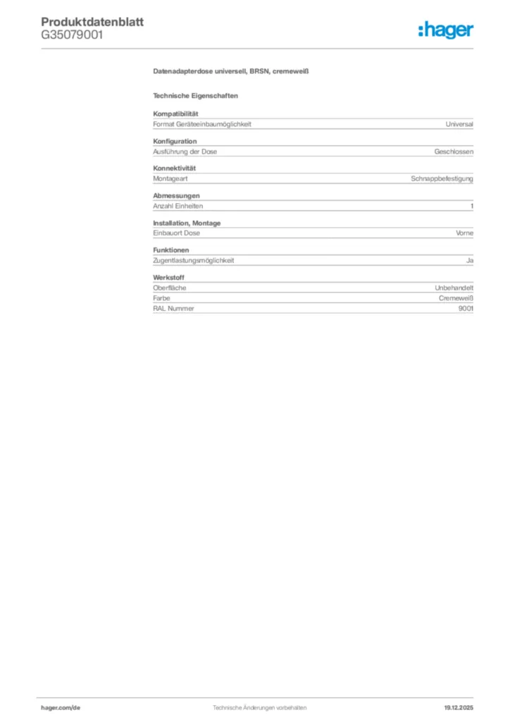 Bild Hager Produktdatenblatt G35079001 | Hager Deutschland