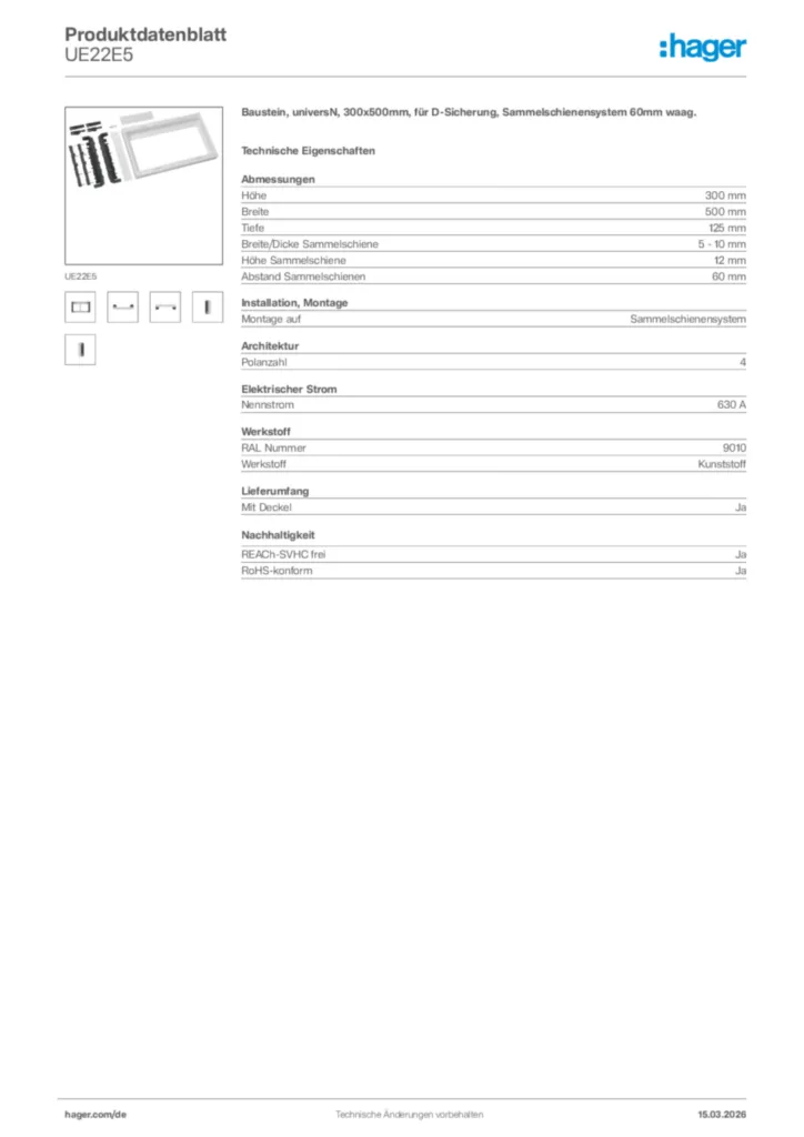 Bild Hager Produktdatenblatt UE22E5 | Hager Deutschland