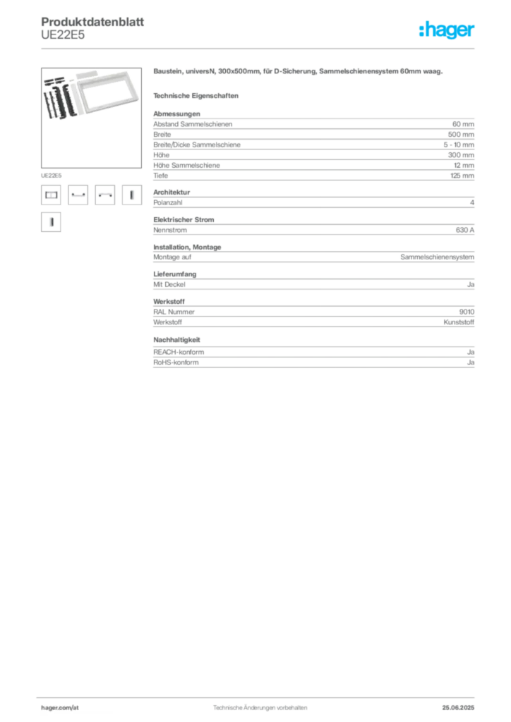 Bild Hager Produktdatenblatt UE22E5 | Hager Deutschland