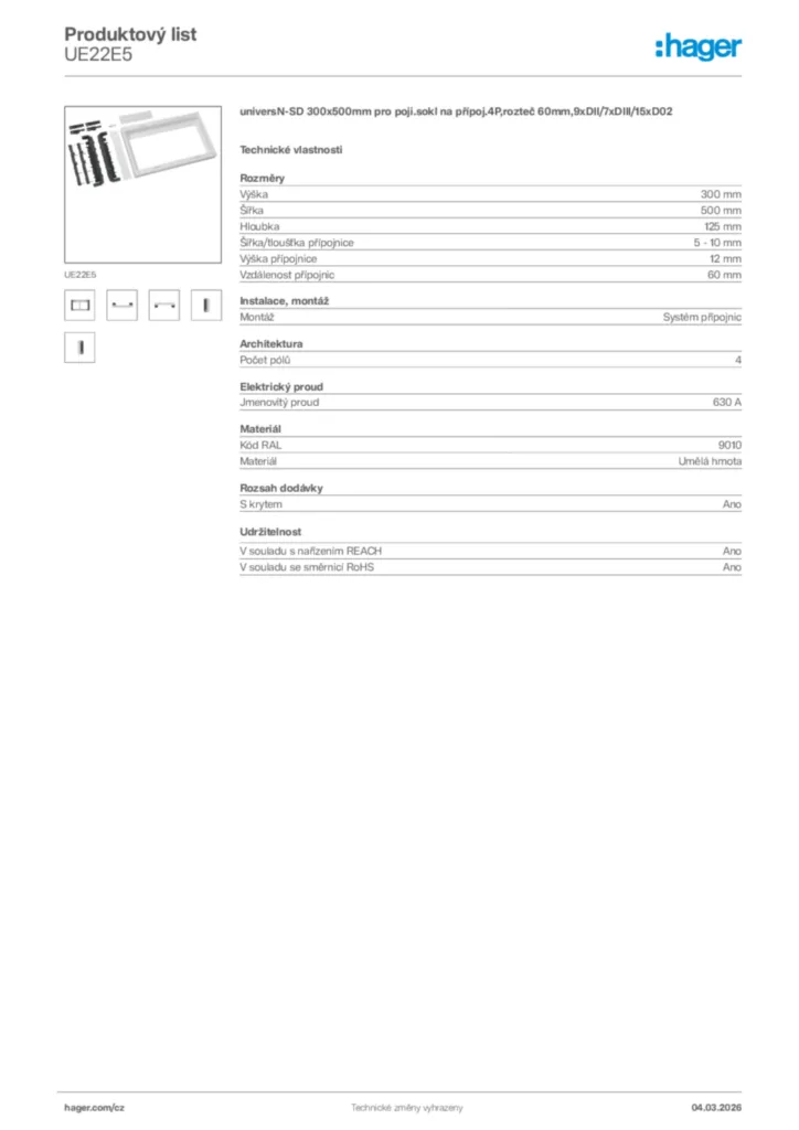 Obrázek Hager Product data sheet UE22E5 | Hager