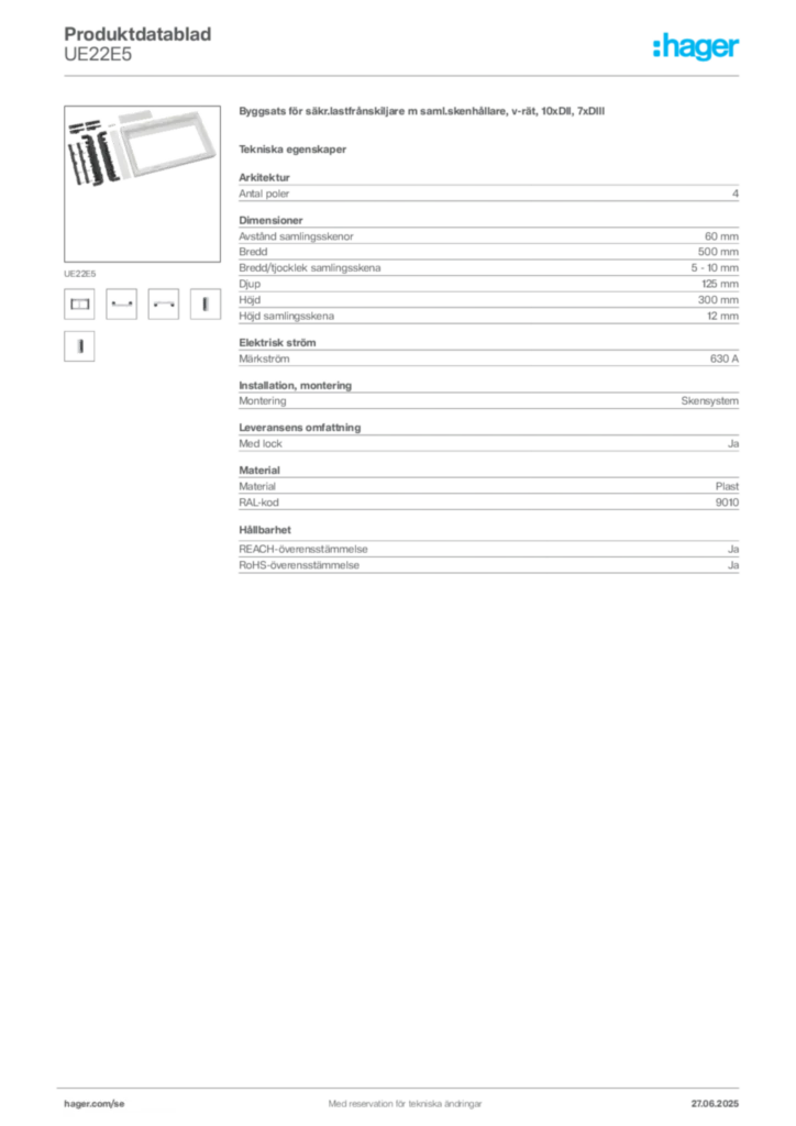 Bild Hager Produktdatablad UE22E5 | Hager Sverige